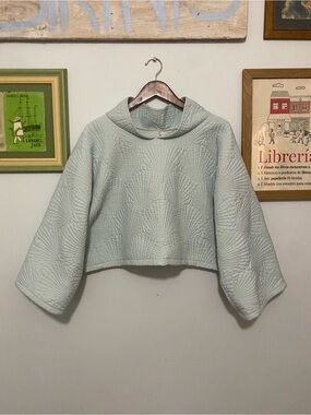 Cropped Quilted Bog Sweater Handmade No Waste in Light Mint